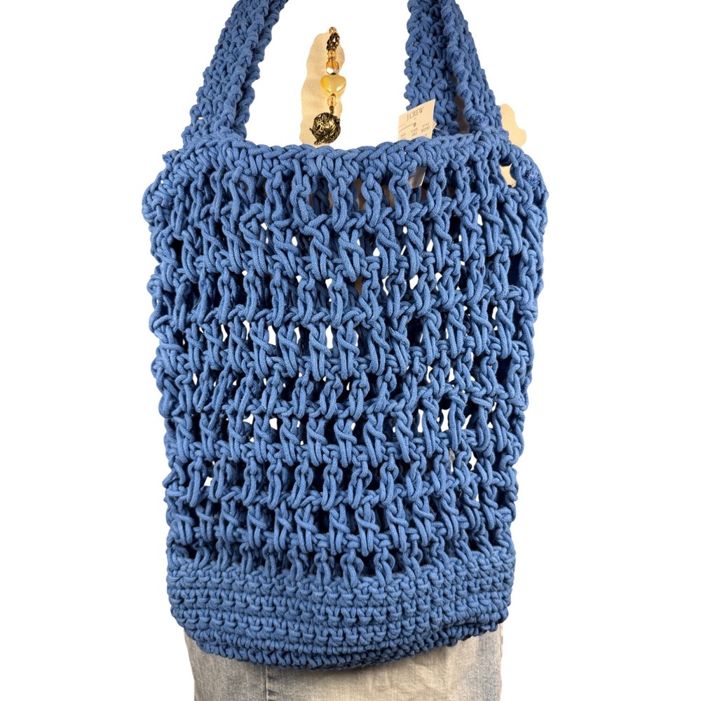 J.Crew Blue Macrame Open Weave Market Tote Bag BQ265 New
